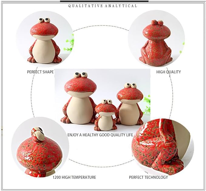Frog Garden Decor Set of 3,Funny Cute Ceramic Frog Garden Statues Yard Decoration Outdoor Holiday Decorations,Ideal Ornament for Outside Pond Pool Patio Front Porch Backyard (Red)-Ruum Studio Home