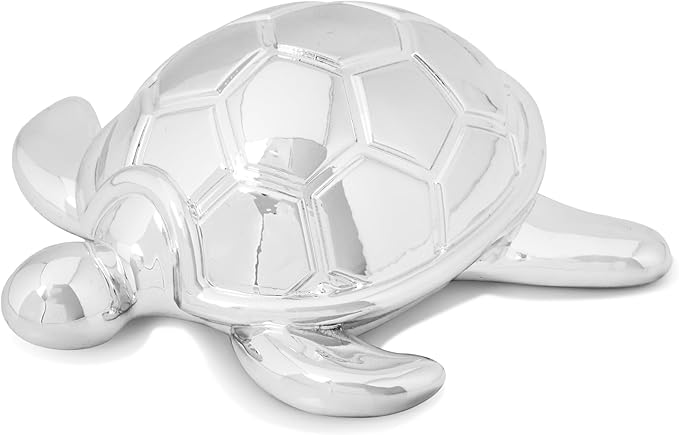Small Sea Turtle Statue 4 inch Shiny Silver Accent Knick Knacks Paperweight for Bathroom Home Office Shelf Desk Table Decor, Cute Sea Turtle Gifts for Women-Ruum Studio Home