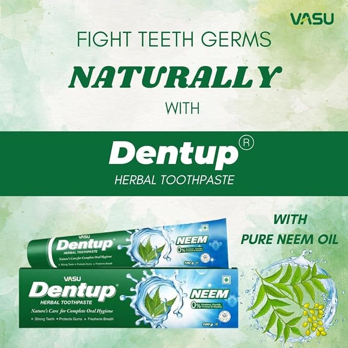 Vasu Dentup Herbal Neem Toothpaste | Ayurvedic Gum Care Toothpaste for Cavity Protection, Gum Strength, Fresh Breath | Fluoride-Free Natural Oral Care – 100g Each (Pack of 2)-Ruum Studio Home