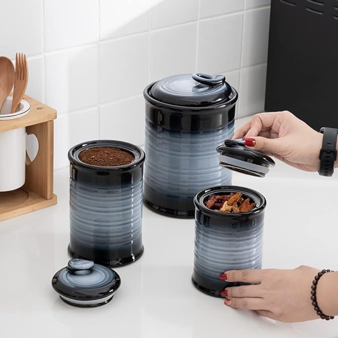 Nihow Ceramic Food Storage Jar Sets: Container with Air Tight Ceramic Lid for Flour/Sugar/Rice/Coffee/Cookies/Candy - Seal Damp-proof Canister for The Kitchen - Set of 3 （Gray）-Ruum Studio Home