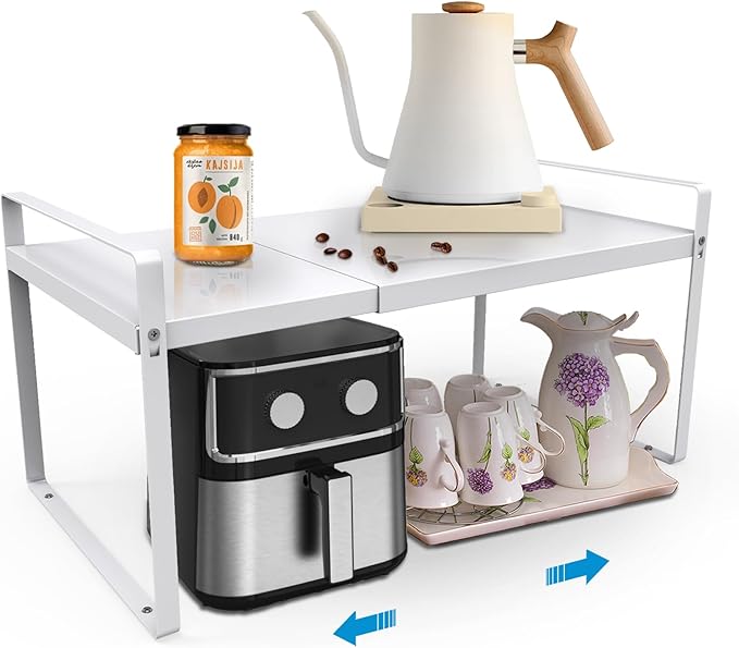 11'' Wide Expandable Cabinet Shelf Organizer Rack Adjustable Length 14''-26'' Pantry Shelf Spice Rack Heavy Duty Nonslip Kitchen Counter Storage Shelves Pantry Cupboard Under Sink Countertop White-Ruum Studio Home