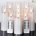 Amagic Pure White Flameless Candles, Battery Operated Candles, Acrylic Flickering LED Pillar Candles with Remote Control and Timer, 3D Wick, Yellow and Blue Glow, D2.2 xH5 6" 7", Set of 9-Ruum Studio Home