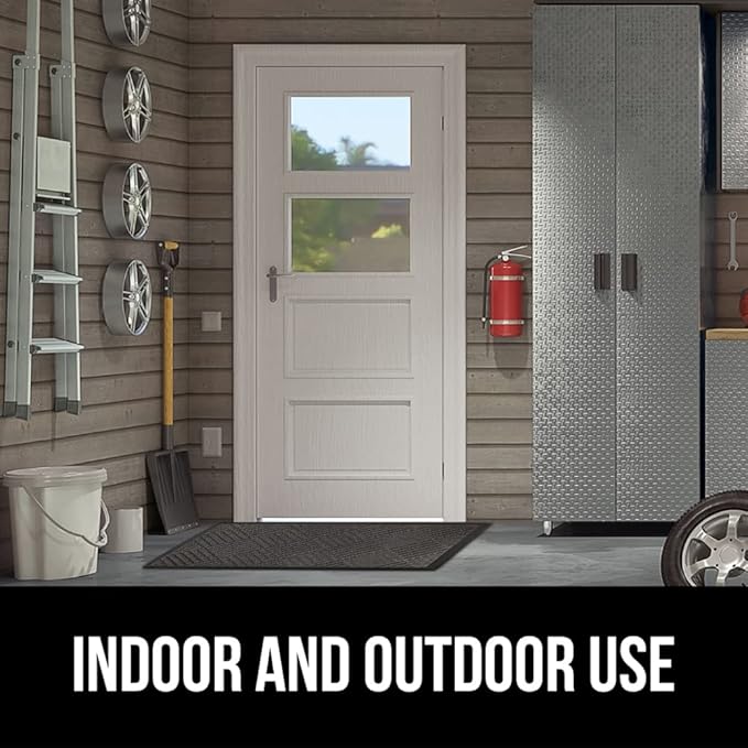 GORILLA GRIP 100% Waterproof All-Season WeatherMax Doormat US Designed Natural Rubber, Stain and Fade Resistant, Low Profile Indoor Outdoor Door Mats, Easy Clean Patio Mat, 17x29, Gray Diamond-Ruum Studio Home