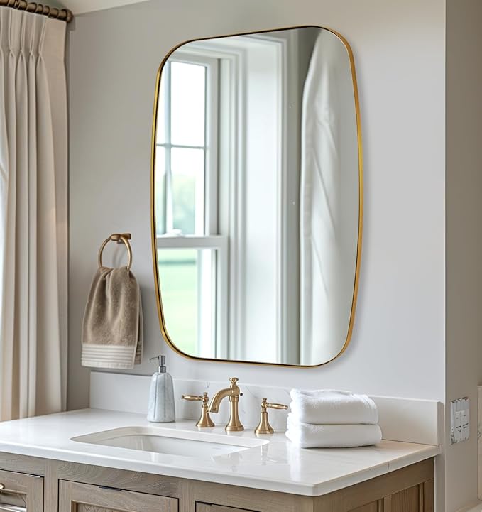 ANDY STAR Gold Oblong Mirror, 32x40 Inch Gold Oval Mirror for Bathroom with Stainless Steel Metal Frame, Wall Mouned for Bathroom, Living Room, Entryway-Ruum Studio Home