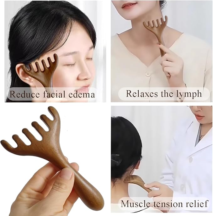 Natural Wooden Gua Sha Tool,Wooden Gua Sha Scraping Massage Tool,Long Handle Sandalwood Six Claw Antler Massager,1 Pieces-Ruum Studio Home