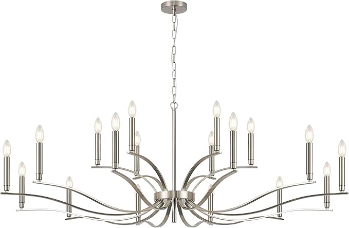 18 Light Nickel Living Room Chandelier High Ceiling Foyer Candle Chandelier Large Modern 59in Metal Chandeliers Hanging Light for Master Bedroom Dining Room Light Fixture Over Table-Ruum Studio Home