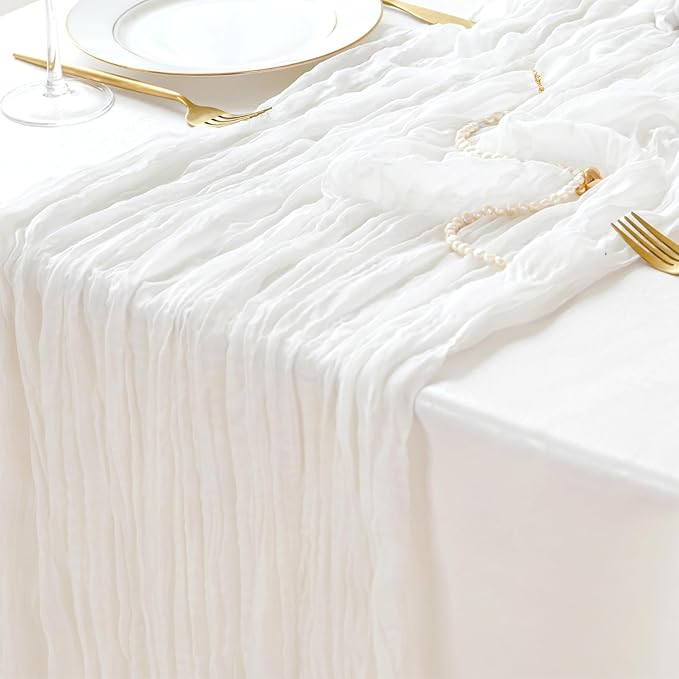 Sioloc Ivory White Cream Cheesecloth Table Runner Fall Autumn Decor for Home 10ft Table Cloth for Tea Wedding Birthday Party Baby Bridal Shower Halloween Thanksgiving-Ruum Studio Home