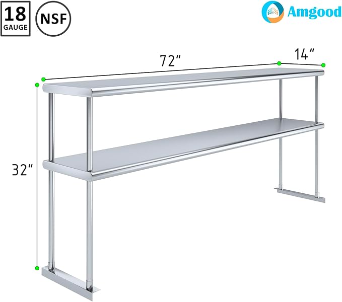 AmGood Double OverShelf Stainless Steel NSF - Many (72" Long x 14" Deep)-Ruum Studio Home