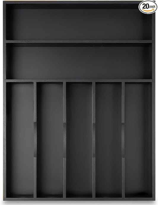 Silverware Organizer Kitchen Drawer Organizer Utensil Organizer Bamboo Silverware Holder Cutlery Organizer in Drawer Flatware Organizer Tray(7 slots, Black-Ruum Studio Home