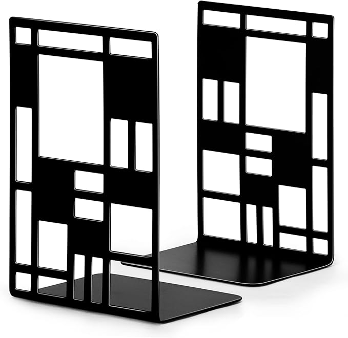 Book Ends, Bookends, Book Ends for Shelves, Bookends for Heavy Books, Book Divider Decorative Holder, Metal Heavy Duty Bookend Black 1 Pair, Abstract Art Desgin Book Stopper Supports for Office, Home-Ruum Studio Home