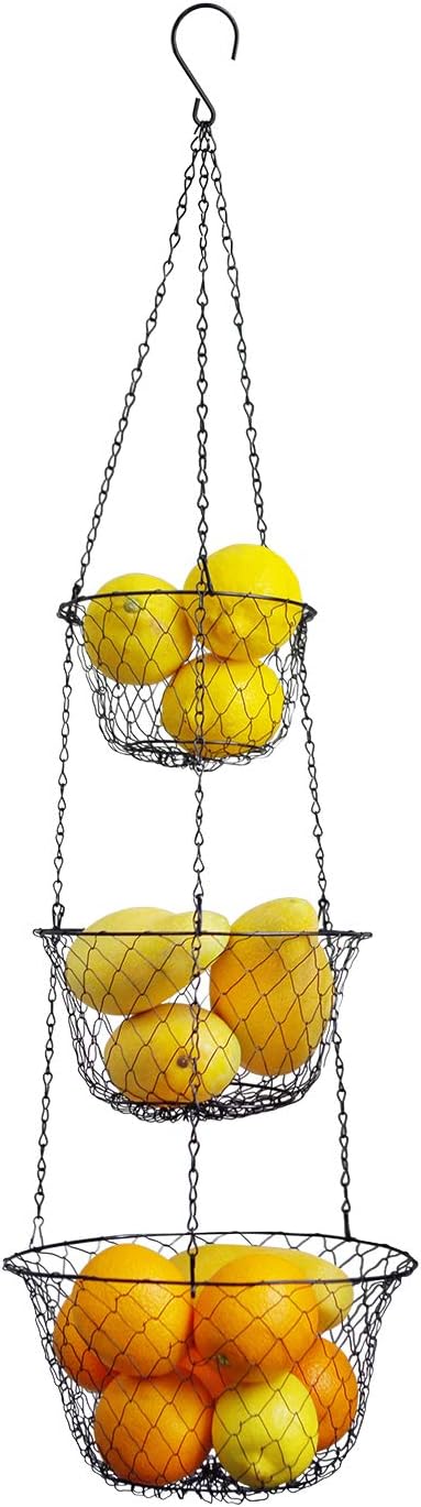 malmo 3-Tier Wire Fruit Hanging Basket, Vegetable Kitchen Storage Basket, Iron Wire Black (Basket2024)-Ruum Studio Home