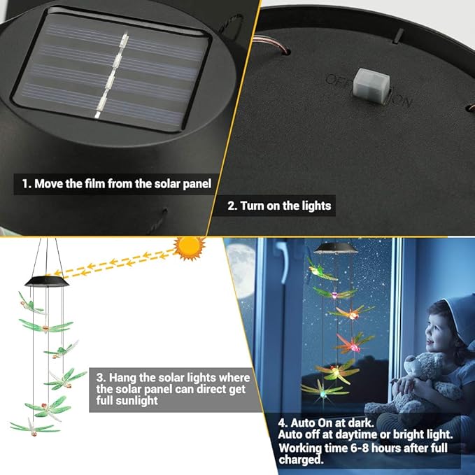 Toodour Solar Wind Chimes Outdoor, Color Changing Solar Lights Dragonfly, Gifts for Mom Grandma, Waterproof Decorative Mobile Light, Gardening Gift for Garden,Patio, Window, Yard, Outdoor Decor-Ruum Studio Home