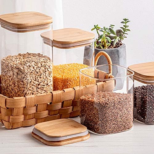 10 Pcs Glass Spice Jars - 8oz Empty Square Spice Storage Containers With Bamboo Airtight Lid and Labels - Thicken Small Glass canister for Kitchen Seasoning,Coffee Bean,Tea,Suger,Herbs-Ruum Studio Home