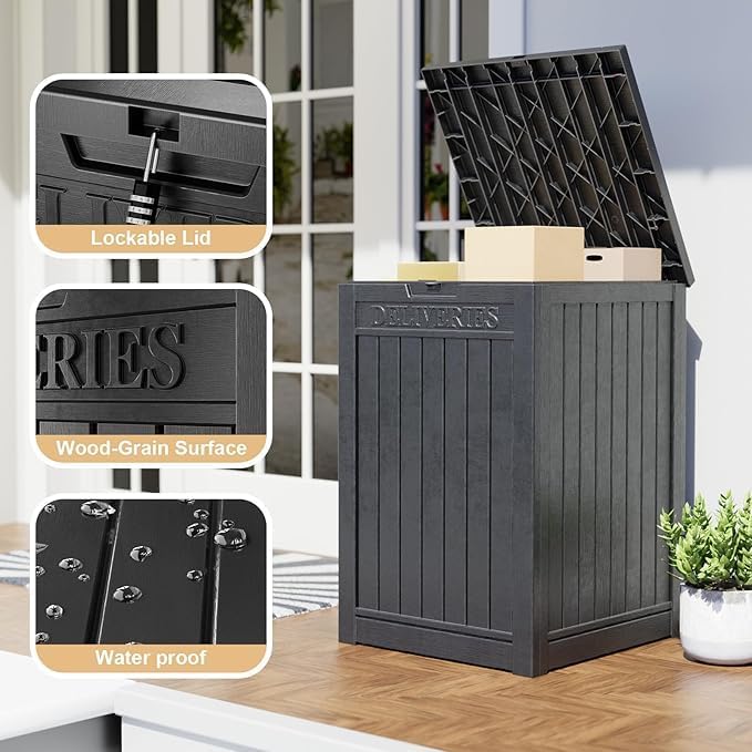 DRATO 48 Gallon Package Delivery Box, Large Lockable Storage Box, Double-Wall Resin Outdoor Package Delivery and Waterproof Deck Box for Porch, Patios-Ruum Studio Home