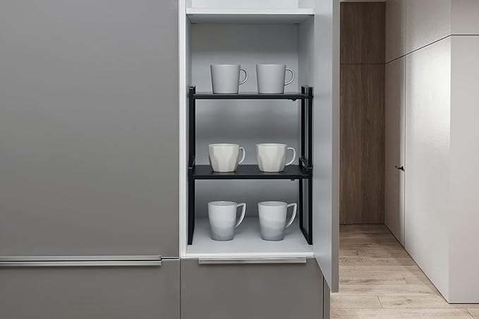 Nxconsu Expandable Cabinet Shelf Organizer Riser for Kitchen Pantry Cupboard Under Sink Countertop Home Storage Organization Rack Space Saver Freestanding Heavy Duty Nonslip Stackable Black Large-Ruum Studio Home