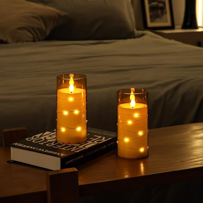 Aignis Flickering Flameless Candles Battery Operated Candles LED Candles with Remote Timer for Home/Wedding/Birthday/Holiday Decor ，Brown 3D Flame Set of 2 (D3 xH6 6")-Ruum Studio Home