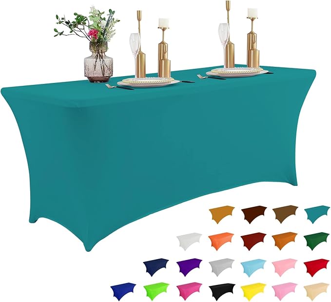 IVAPUPU 6FT Table Cloth for Rectangular Fitted Events Stretch Lake Blue Table Covers Washable Cover Spandex Tablecloth Protector for Party, Wedding, Cocktail, Banquet, Festival-Ruum Studio Home