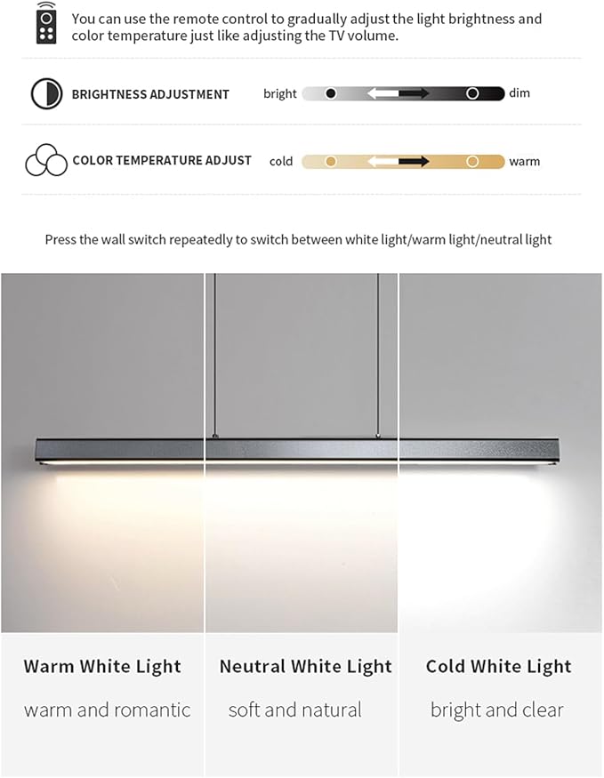 JAYMP Minimalist Linear Pendant Light Dimmable LED Modern Chandelier Dining Room Island Light Restaurant Cafe Bar Office Hanging Lamp Black 57"-Ruum Studio Home