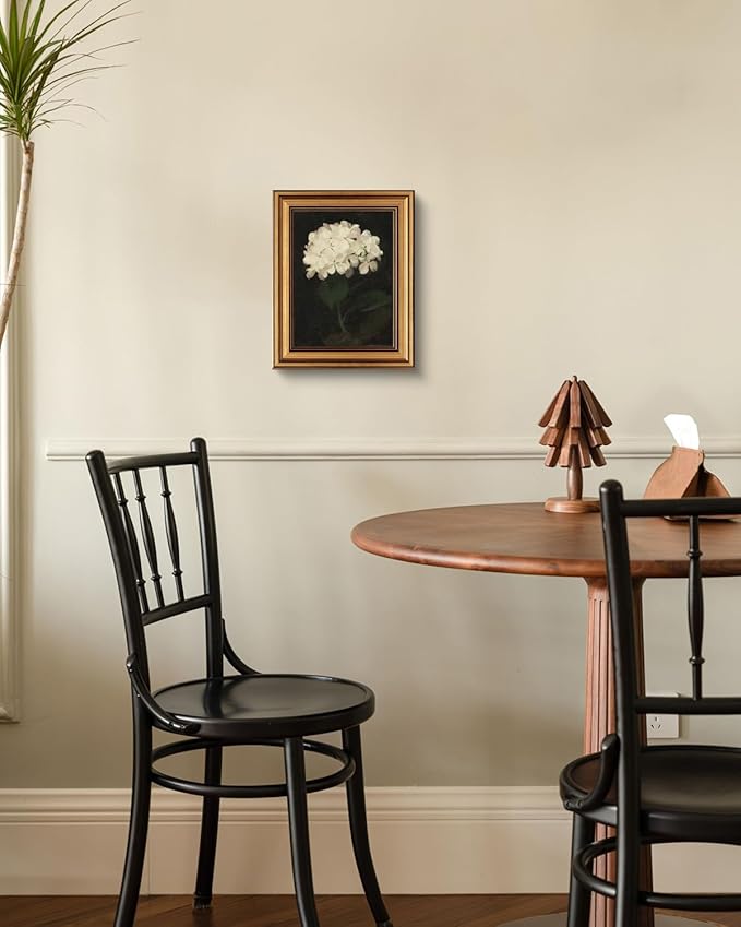 HUARCEY Gold Framed Vintage Wall Art for Living Room, Flowers Painting Canvas Prints Shelf Decor for Kitchen, Aesthetic Bedroom Wall Art, Christmas Gifts for Friends or Family (White Hydrangea 8"x10")-Ruum Studio Home