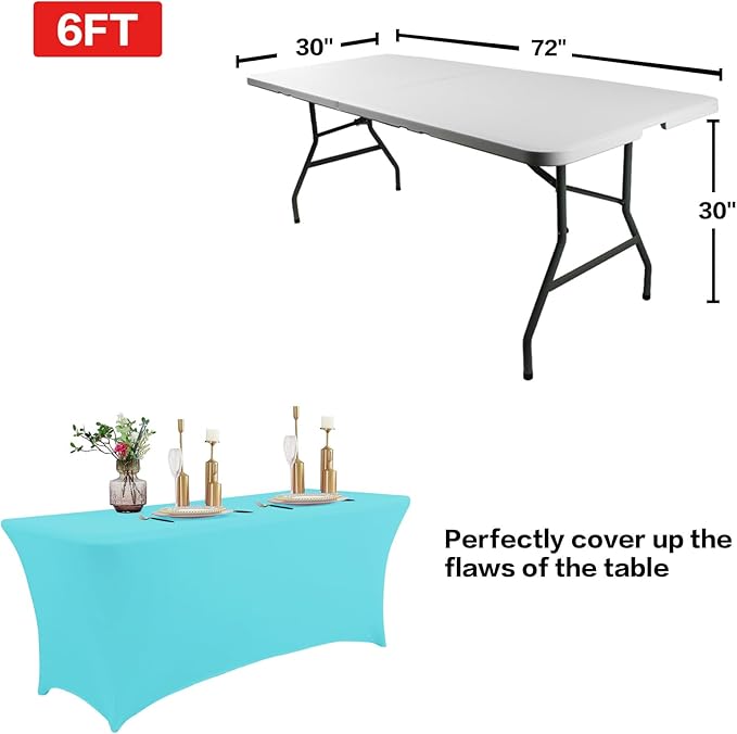 IVAPUPU 6FT Table Cloth for Rectangular Fitted Events Stretch Blue Mist Table Covers Washable Cover Spandex Tablecloth Protector for Party, Wedding, Cocktail, Banquet, Festival-Ruum Studio Home
