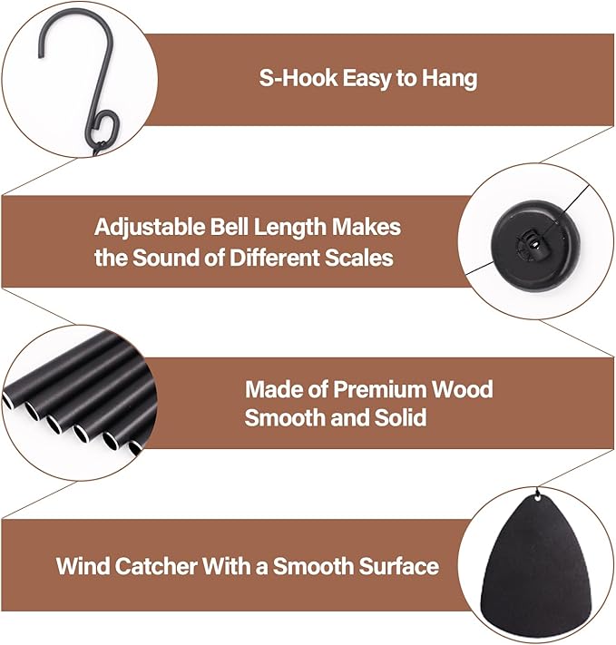 Wind Chimes for Outside, Large Aluminum Wind Chimes – Deep Tones & Soothing Melodies Ideal for Garden, Patio Decor, and Windchimes Outdoors for Loss of Loved One (32'' Black)-Ruum Studio Home