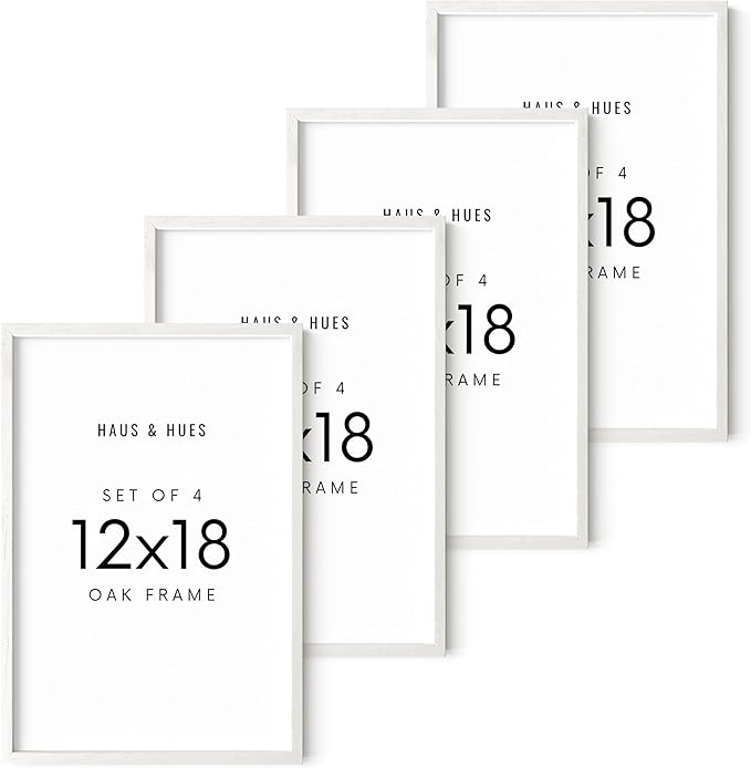 HAUS AND HUES 12x18 Picture Frames For Wall - Set Of 4 Poster Frames 12x18, Picture Frames 12x18, 12x18 Frames, Frames 12 X 18, Gallery Wall Frame Set, 12x18 Poster Frame (White Frame)-Ruum Studio Home