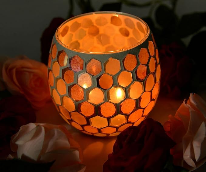 Votive Candle Holder Tea Lights - Glass Candle Holders, Mosaic Tealight Candle Holder, Candle Jar Cup for Wedding Centerpiece Party Table Decorations, Valentines Day Decor-Ruum Studio Home