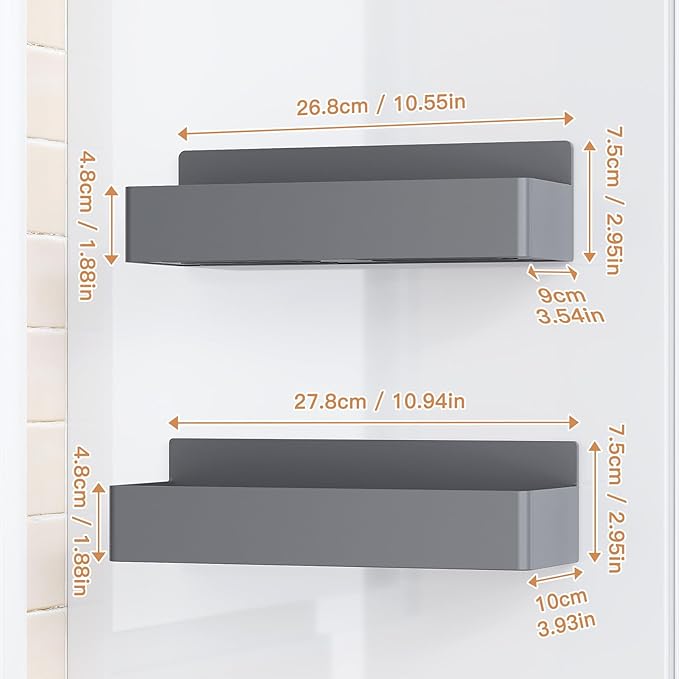 Magnetic Spice Rack for Refrigerator, Kitchen Organizer and Storage Shelf, Grey(2 Pack)-Ruum Studio Home