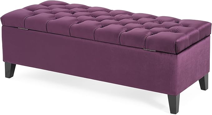 Christopher Knight Home Gloust Velvet Storage Ottoman, Upholstered Rectangular Storage Bench, Living Room Seating, Tufted BottonFoot Rest Stool for Home Office, Entryway and Bedroom, Purple-Ruum Studio Home