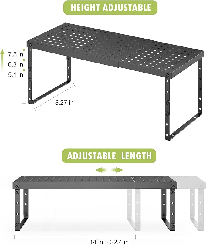 Expandable Cabinet Organizer Shelf With Adjustable Height, Stackable Kitchen Countertop Organizer Rack, Adjustable Shelf Riser For Kitchen Counter, Pantry, Cupboard, Desk, Tabletop-Ruum Studio Home