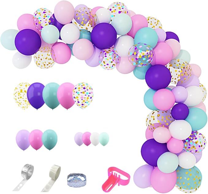 Amandir 134pcs Unicorn Balloons Arch Garland Kit, Unicorn Birthday Party Decorations for Girls Confetti Light Purple Aqua Blue Pink Balloons Set Wedding Baby Shower Party Supplies-Ruum Studio Home