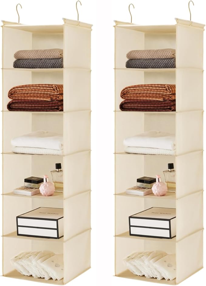 MAX Houser 6 Tier Shelf Hanging Closet Organizer, Closet Hanging Shelf with 2 Sturdy Hooks for Storage,2 Pack, Foldable (Yellow)-Ruum Studio Home