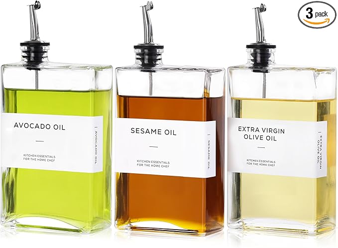 Olive Oil Dispenser Bottle for Kitchen, 3 Pack Glass Oil and Vinegar Dispenser Set, Elegant Book Design, Durable, Leak-Proof, Easy-Pour Spouts, Perfect for Kitchen, Dining Table (12oz)-Ruum Studio Home