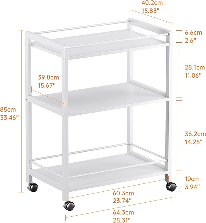HITNET White Bar Cart, Home Bar Serving Cart, Kitchen Trolley on Wheels with Storage, 3 Tier Rolling Beverage Cart for Living Room Kitchen Home Office-Ruum Studio Home