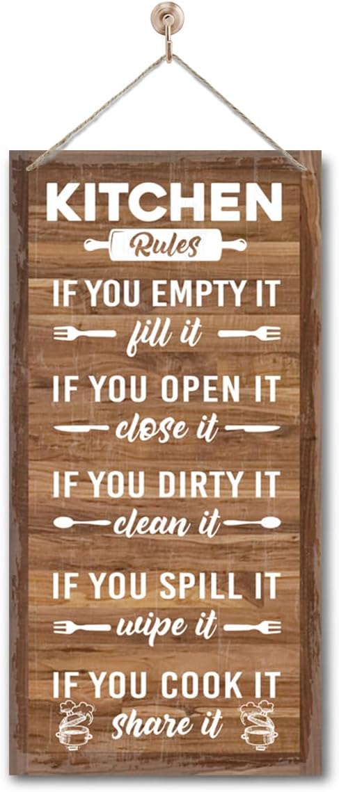 Hanging Rustic Wooden Kitchen Decor Sign, Printed Wood Wall Art, Funny Farmhouse Kitchen Wall Decor I1-Ruum Studio Home