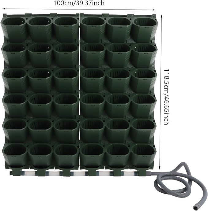 36 Pockets Hanging Planter Bags, Vertical Wall Mounted Plant Planting Grow Bags, Stackable Wall Planter with Timer, Self Watering Hanging Planters for Outdoor Indoor Garden-Green-Ruum Studio Home