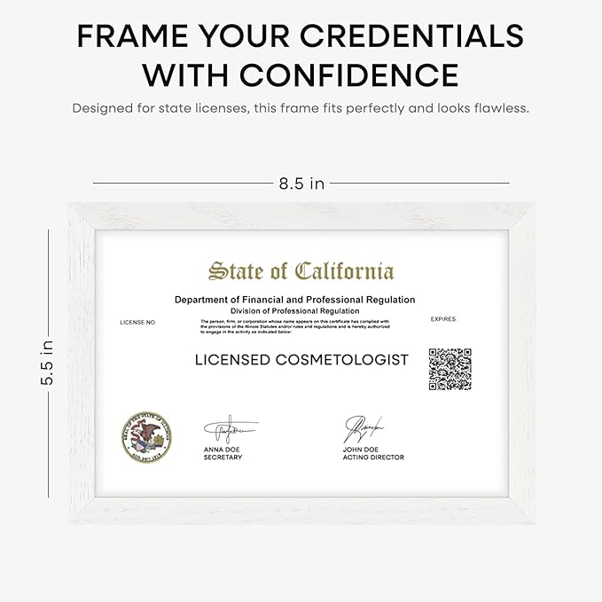 Homeforia 5.5x8.5 Business License Frame White, High End Oak 5.5 x 8.5 Wood Certificate Frames, 5.5by8.5 Document Frames for Wall or Tabletop, Wooden Picture Frames, Tempered Glass, Wall Kit, Set of 1-Ruum Studio Home