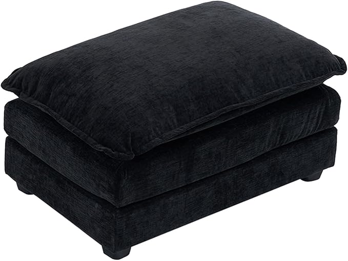 Karl home Modular Ottoman for Sectional Sofa, Chenille Comfy Upholstered Furniture for Living Room, Apartment, Studio, Office, (Ottoman, Black)-Ruum Studio Home