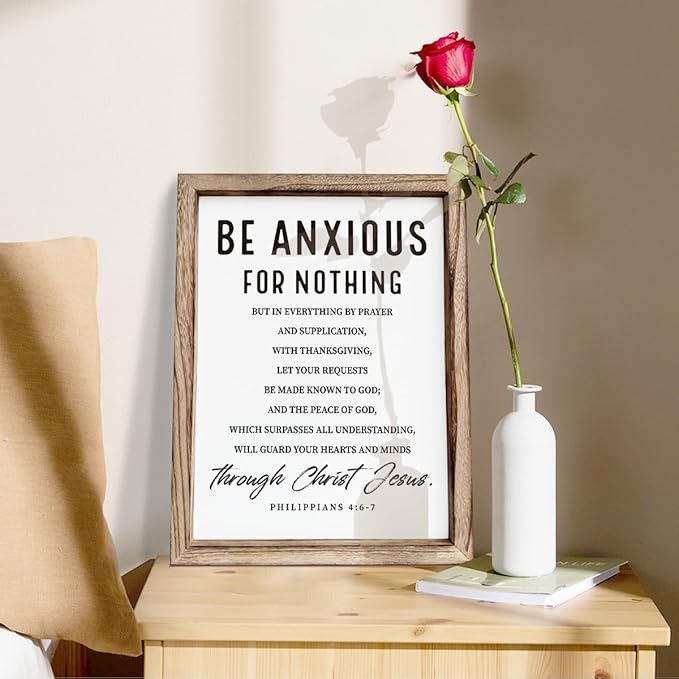 Christian Wooden Wall Signs, Farmhouse Home Decor, Christian Hanging Decor, Living Room Decors, Framed Wall Plaque Sign 15 * 11.5 inches, Be Anxious for Nothing Sign-Ruum Studio Home