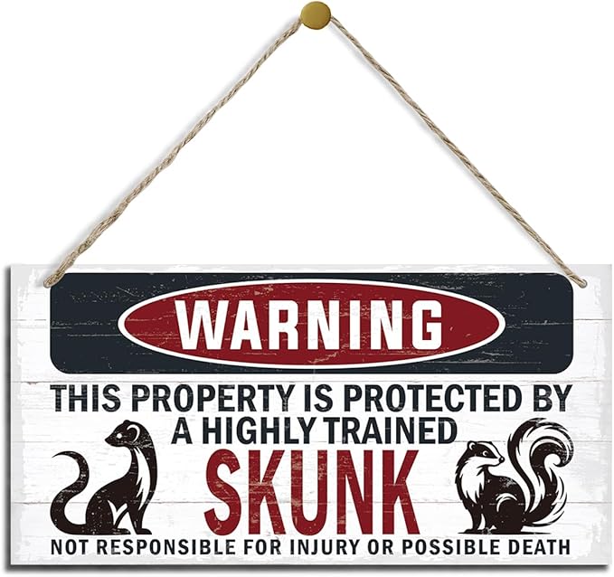 Warning Sign, Skunk Warning Wood Plaque Sign, Funny Door Signs, Decorative Wood Hanging Suspension Plaque, Farmhouse Wooden Wall Decor, Outdoor Hanging Wooden Signs-Ruum Studio Home