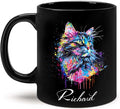 Customized Cat Ceramic Mug, Gift For Cat Pet Owner, Personalized Cat Lover Coffee Cup, Colorful Cat Design Mug For Birthday, Custom Name Cat Animal Black Cup, Unique Cat Mug 11oz 15oz-Ruum Studio Home