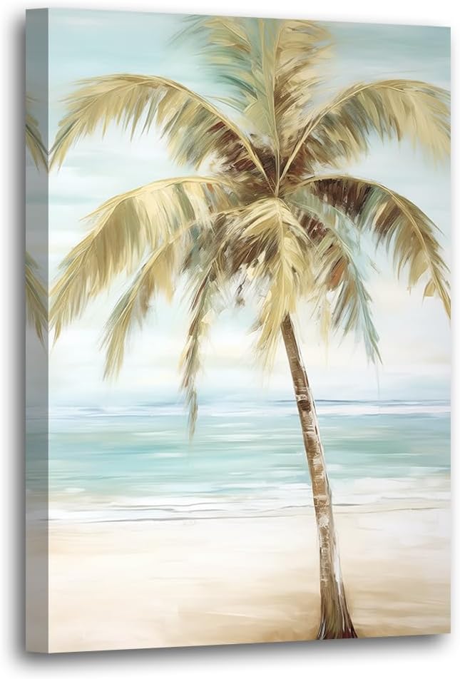 LURENCZH Tropical Beach Canvas Wall Art Seaside Palm Tree Picture Wall Decor Ocean Scenery Painting Prints for Bathroom Decor Framed(Beach-1,16.00" x 24.00")-Ruum Studio Home