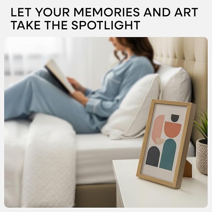Homeforia 8x12 Picture Frame Wood, High End Natural Oak 8 x 12 Light Wooden Frames with Mat 6 by 8 inch Photo, 8by12 Frame Matted to 6x8 Art, Wall or Tabletop Frame, Tempered Glass, Wall Kit, Set of 1-Ruum Studio Home