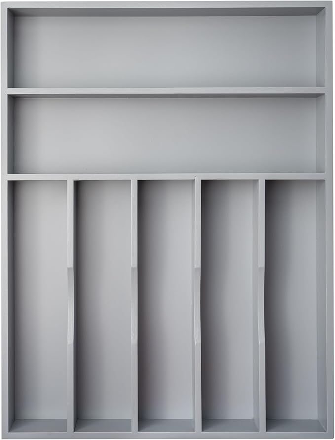 Silverware Organizer 13 Inch Gray Bamboo Kitchen Drawer Organizer 7 Slots Utensil Organizer Silverware Holder Cutlery Organizer Flatware Tray (Large)-Ruum Studio Home