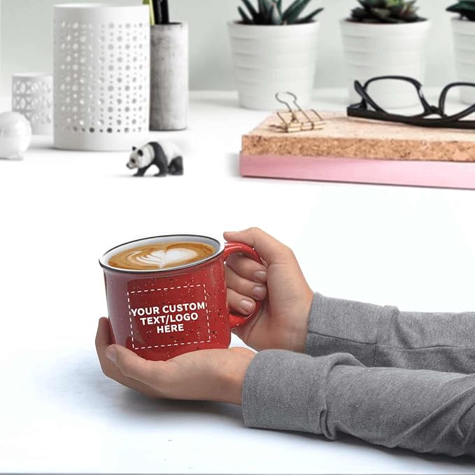 DISCOUNT PROMOS Custom Ceramic Campfire Coffee Mugs 13 oz. Set of 100, Personalized Bulk Pack - Perfect for Tea, Espresso, Cappuccino, Hot Cocoa - Red-Ruum Studio Home