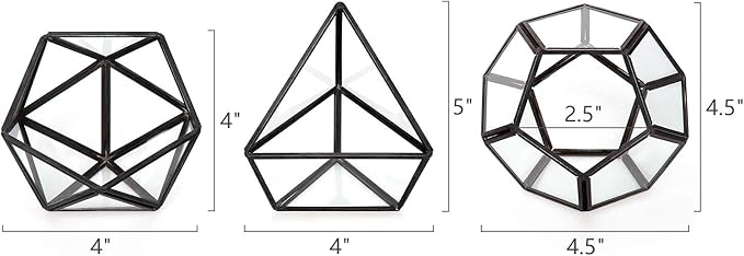 Mkono 4 Inches Mini Glass Geometric Terrarium Container Set of 3 Modern Tabletop Planter Shelves Decor Display Centerpiece for Succulent Miniature Fairy Garden Air Plant, Black(Plant Not Included)-Ruum Studio Home