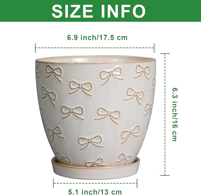 Ceramic Plant Pot 6.9 Inch - Ceramic Planter with Drainage Hole and Saucer Round Planter Flower Pot for Indoor Plants Outdoor Home Garden Office Decor White-Ruum Studio Home