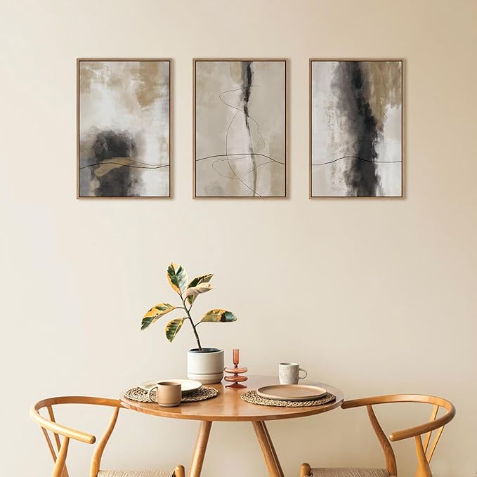 HPINUB Large Modern Abstract Shapes Framed Canvas Wall Art Set,Neutral Black and White Wall Decor,Minimalist Nordic Wall Painting for Living Room,Bedroom,Dining Room,Office -24"x36"x3-Ruum Studio Home