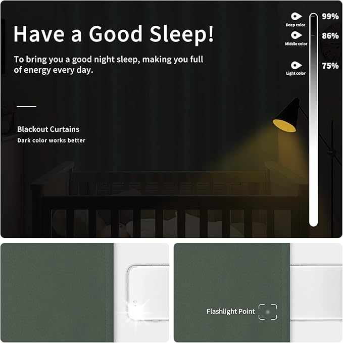 Easy-Going Blackout Curtains for Bedroom, Solid Thermal Insulated Grommet and Noise Reduction Window Drapes, Room Darkening Curtains for Living Room, 2 Panels (34x63 in, Greyish Green)-Ruum Studio Home