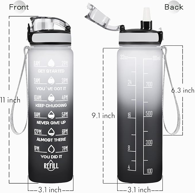 Enerbone Water Bottle, Leakproof BPA & Toxic Free, Motivational Water Bottle with Times to Drink and Straw, Fitness Sports Water Bottle with Strap for Office, Gym, Outdoor Sports-Ruum Studio Home
